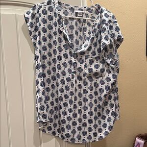 Liz Claiborne White Blouse with Blue and Red Floral Pattern